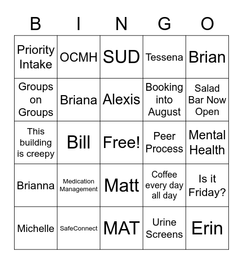 W1 Bingo! Bingo Card