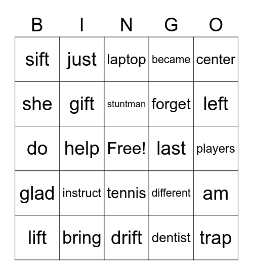 Word Bingo Card