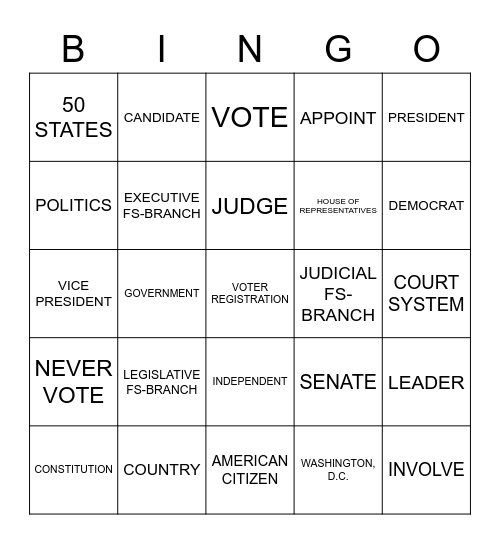 GOVERNMENT Bingo Card