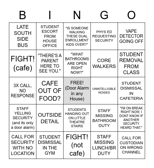 NBHS Radio Bingo Card