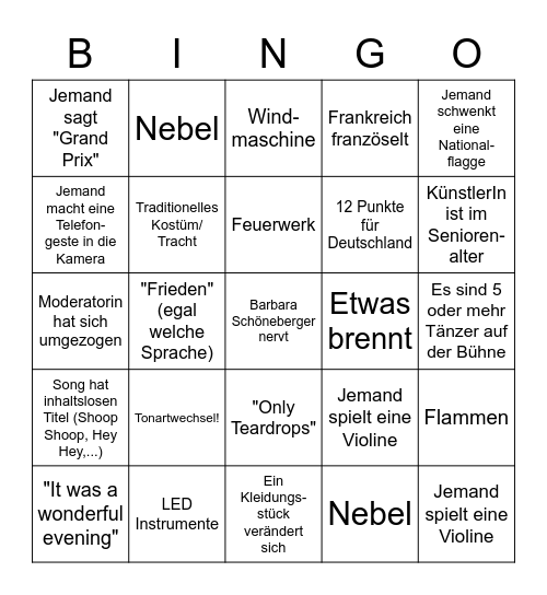 ESC Bingo Card