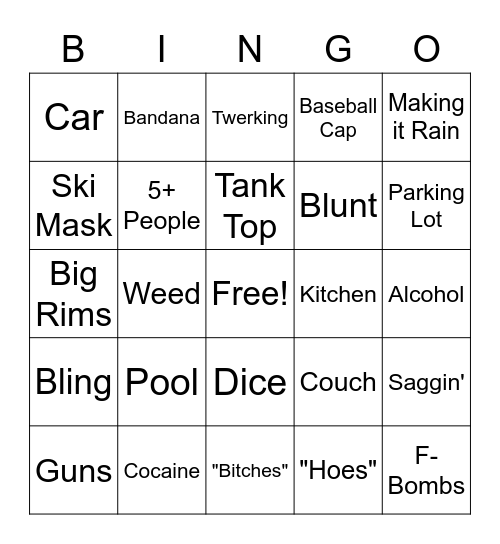 Rap Video Bingo Card