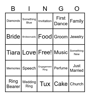 Bridal Bingo Card