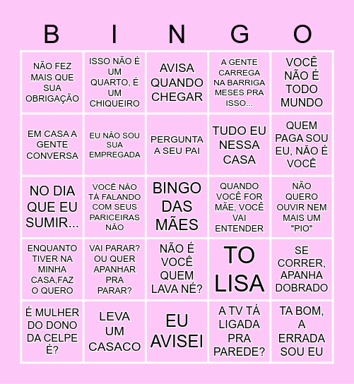 BINGO DAS MÃES Bingo Card