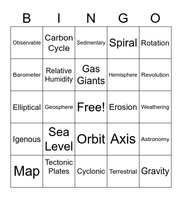 Science Review Bingo Card