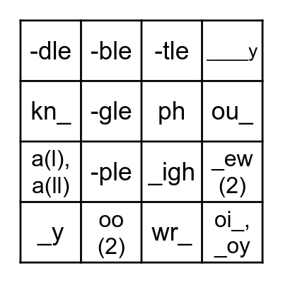 Extension Sounds #26-35 Bingo Card
