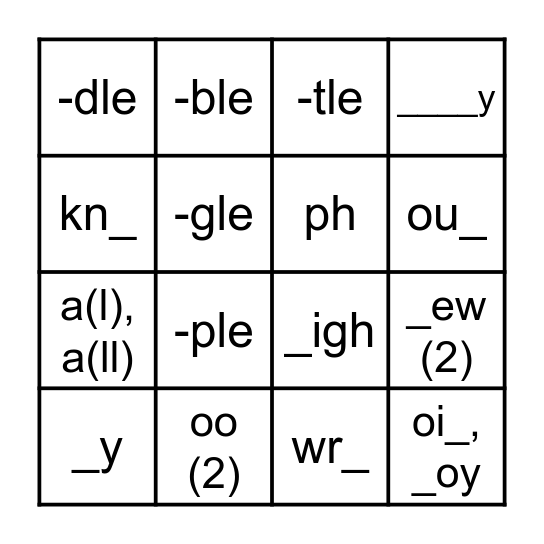 Extension Sounds #26-35 Bingo Card