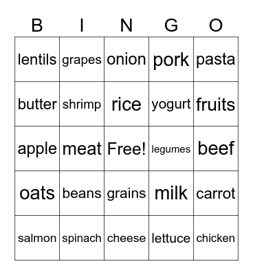 Santillana 2 U4D1 - Los alimentos Bingo Card