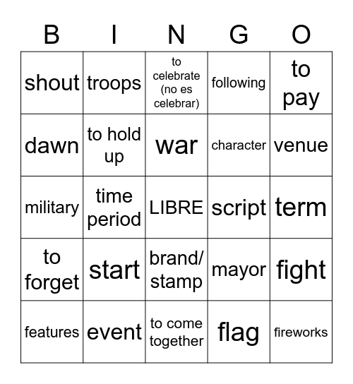 Día de independencia de México Bingo Card