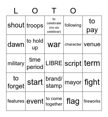 Día de independencia de México Bingo Card