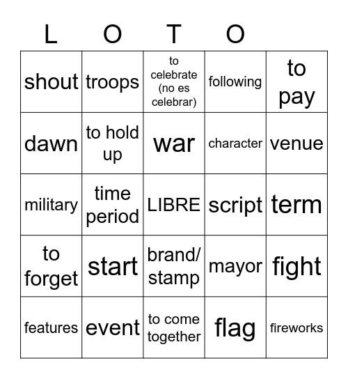 Día de independencia de México Bingo Card