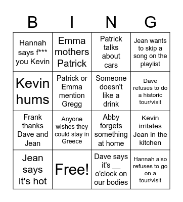 Greece family bingo Card