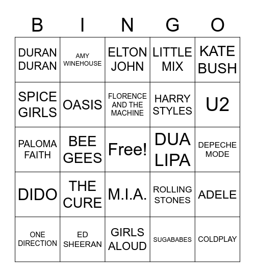 [british invasion] Bingo Card