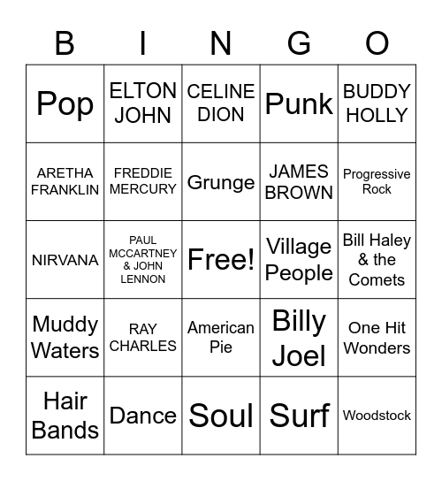 MUSIC! MUSIC! MUSIC! Bingo Card