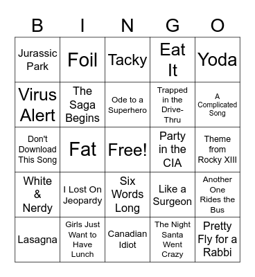 Weird Al Round 1 Bingo Card