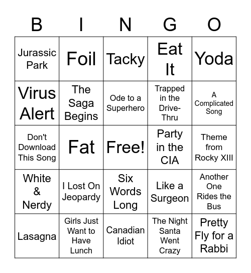 Weird Al Round 1 Bingo Card