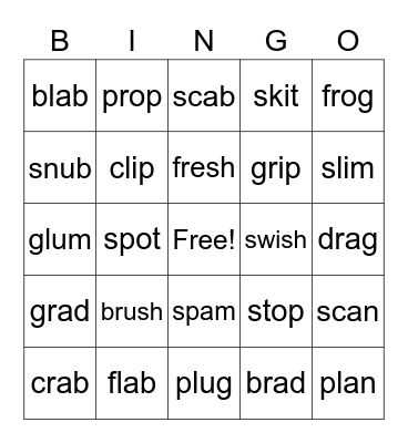 Beginning Blends Bingo Card