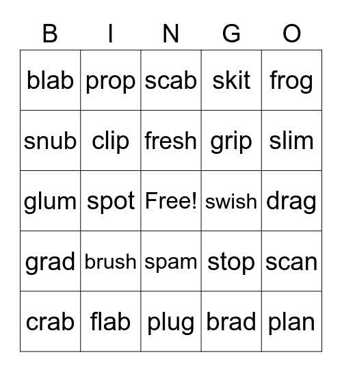 Beginning Blends Bingo Card