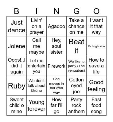 Musical Bingo Card