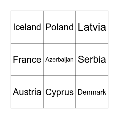 Eurovision Bingo Card