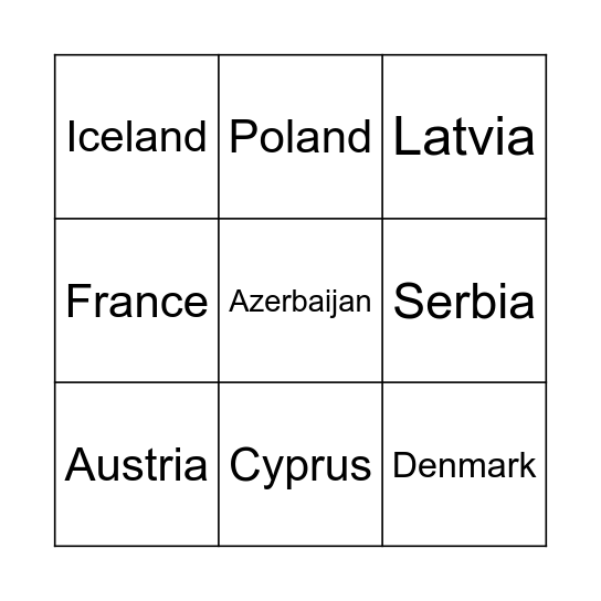 Eurovision Bingo Card