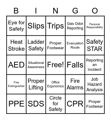 Our duty is to plan and perform every job Safely! Bingo Card