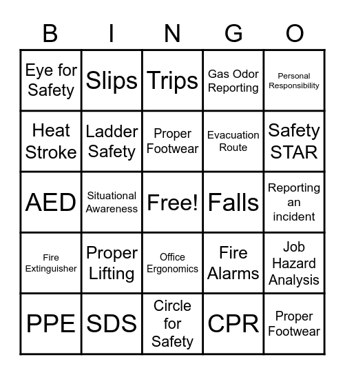 Our duty is to plan and perform every job Safely! Bingo Card