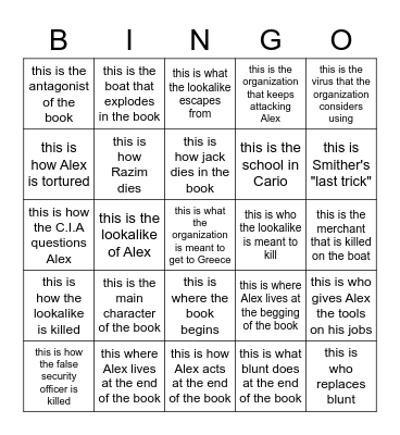 Alex Rider Bingo Card