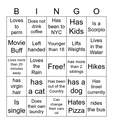 Ice Breaker Bingo Card