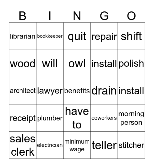 Vocabulary Bingo - Jan.15, 2016 Bingo Card