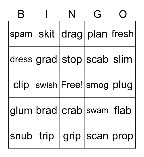 Beginning blends Bingo Card