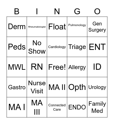 Ambulatory Resource Pool Bingo Card