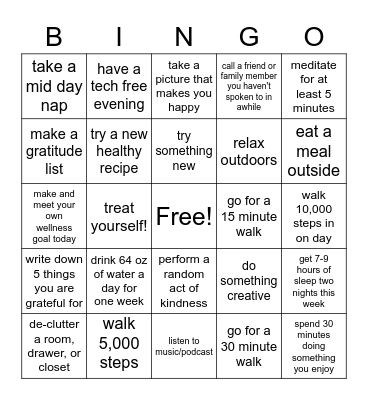 BRES Wellness BINGO Card