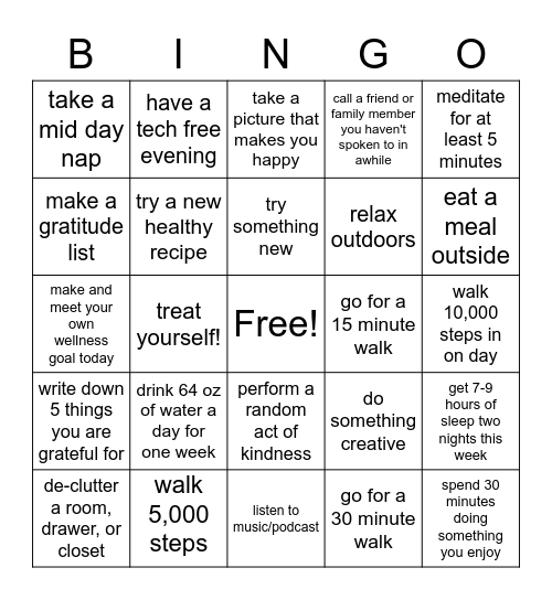 BRES Wellness BINGO Card