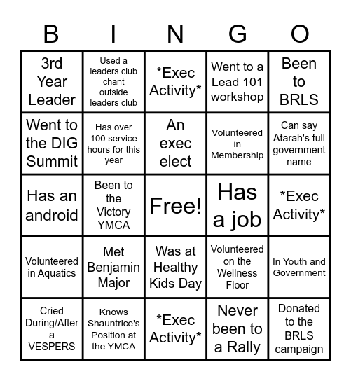 HLC HUMAN BINGO Card