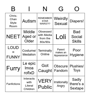 Cringe List Bingo Card