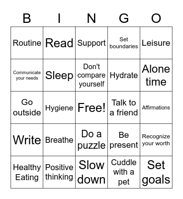 Self-Care Bingo Card