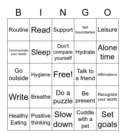 Self-Care Bingo Card