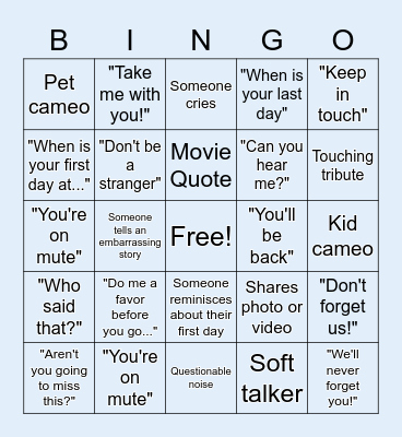 Michael's Virtual Farewell Party Bingo Card