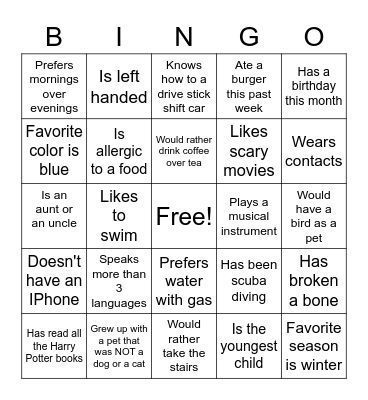 Get to know your PHNX neighbors! Bingo Card