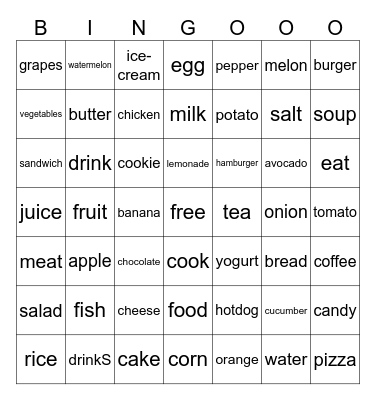 FOOD Bingo Card