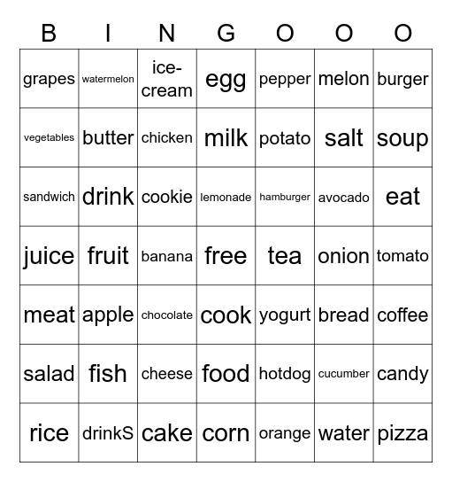 FOOD Bingo Card