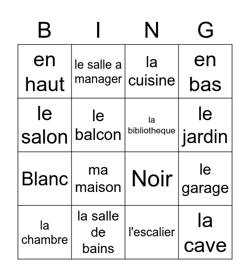 Rooms in a house Bingo Card