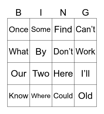 Puzzle Words Bingo Card