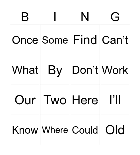 Puzzle Words Bingo Card