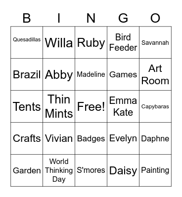 Troop 1141 Bingo Card