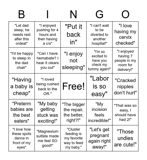 Game 4 - Uncommon Patient Phrases Bingo Card