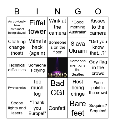 Eurovision 2023 Semifinals Bingo Card