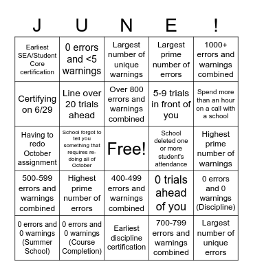June Core Bingo Card