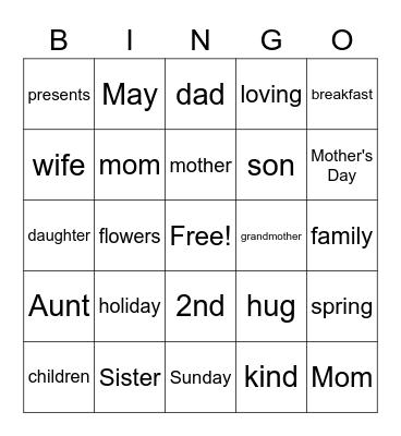 Mother's Day BINGO Card